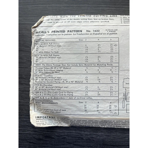 McCall’s 1951 Vintage Girls Ruffled Full Skirt Party Dresses Sewing Pattern 1622 - Picture 3 of 5